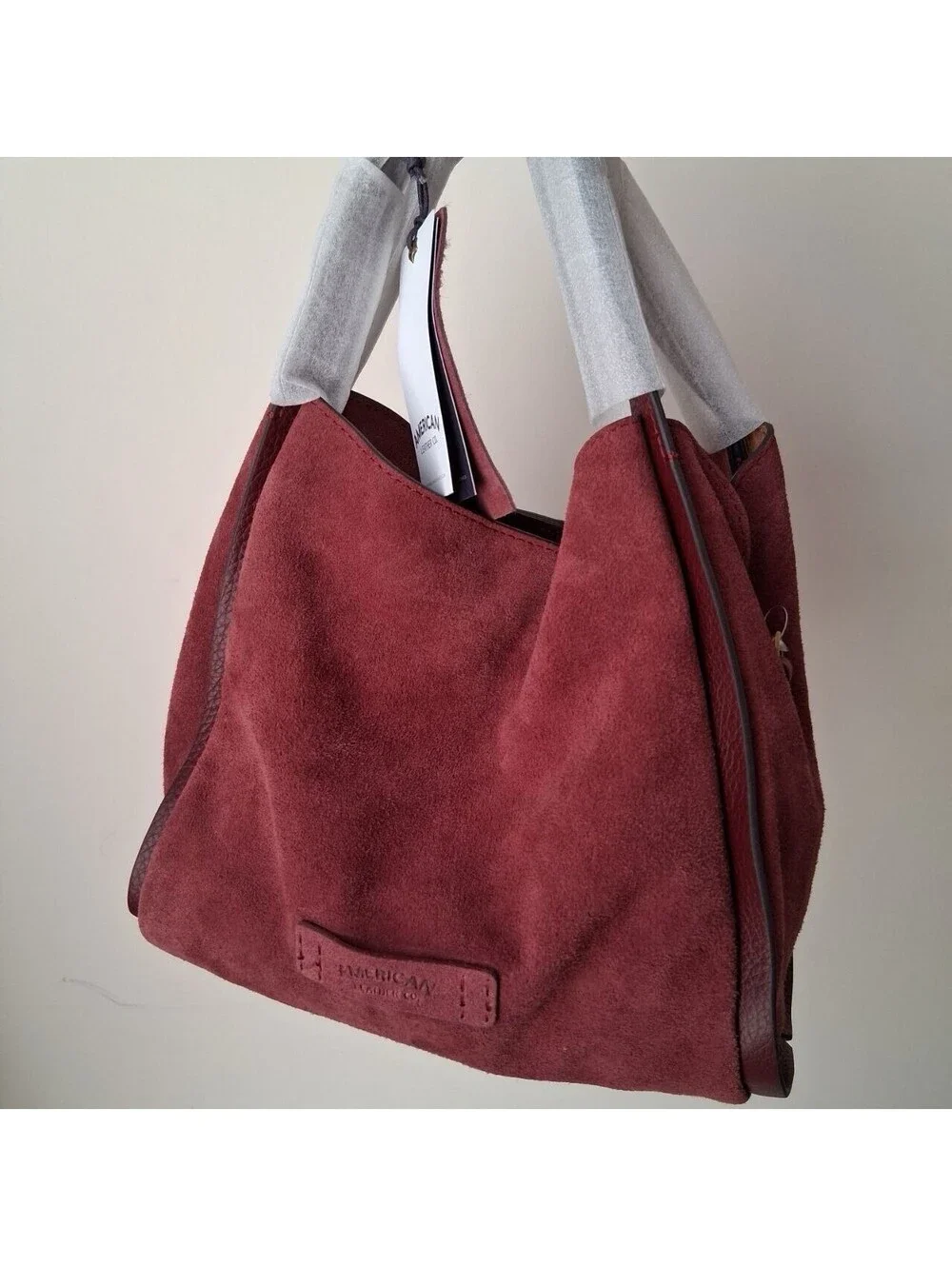 American Leather Co. Auburn Convertible Crossbody Satchel Dark Cherry Suede NWT